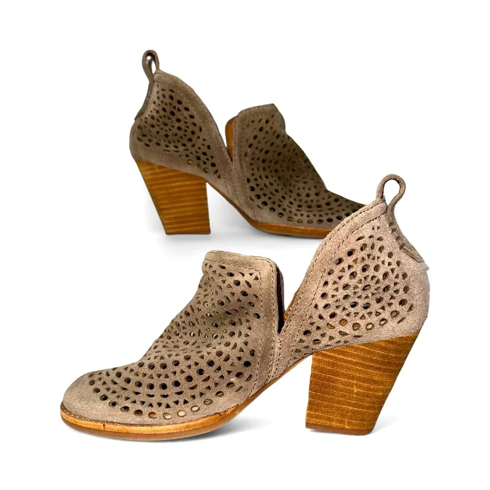 JEFFREY CAMPBELL Women's Leather Brown Rosalee Ankle Boot 6 Taupe Heeled‎ Boot